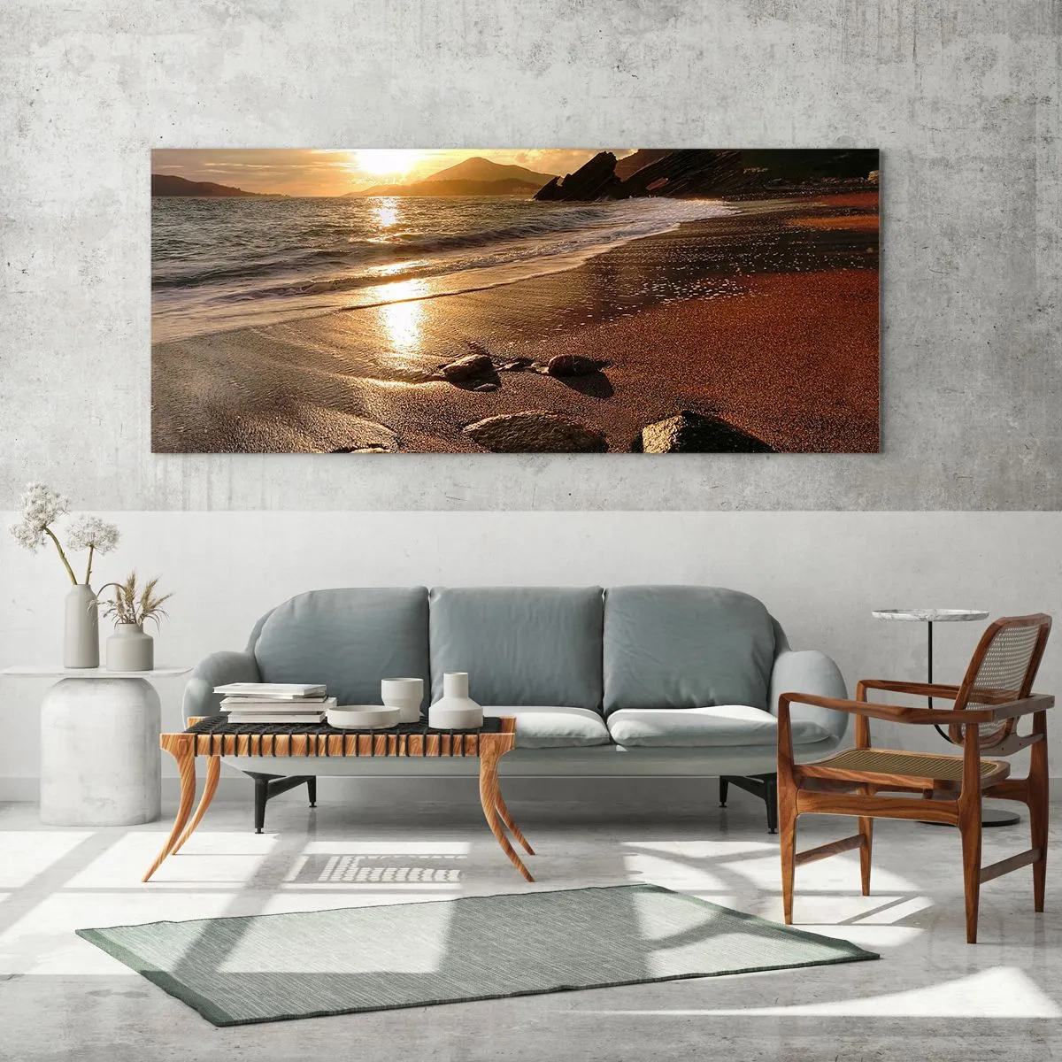 Glastavla - Bild på glas - Följ solen mot kullarna - 90x30 cm