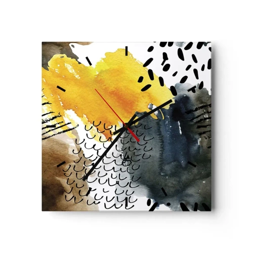 Väggklocka - Klocka på glas - Elementens möte - 30x30 cm