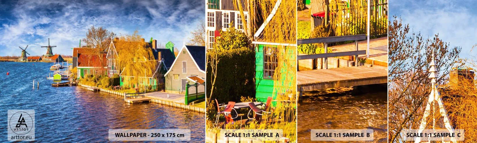 Provbit av självhäftande fototapet Deluxe Sticker - Ingen ändring sedan århundraden - Landskap, Fläkt, Nederländerna - 100x30 cm