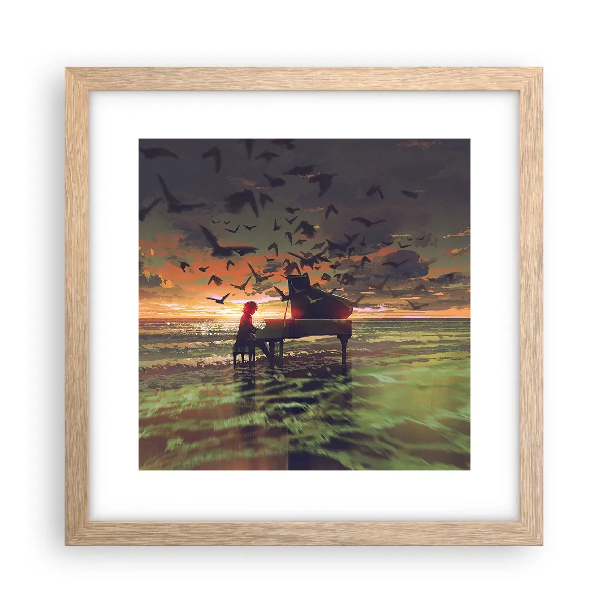 Affisch i ram av ljusek - Konsert för piano och vågor - 30x30 cm