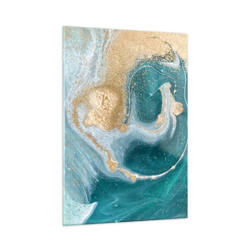 Glastavla - Bild på glas - Guld- och turkosvirvel - 50x70 cm