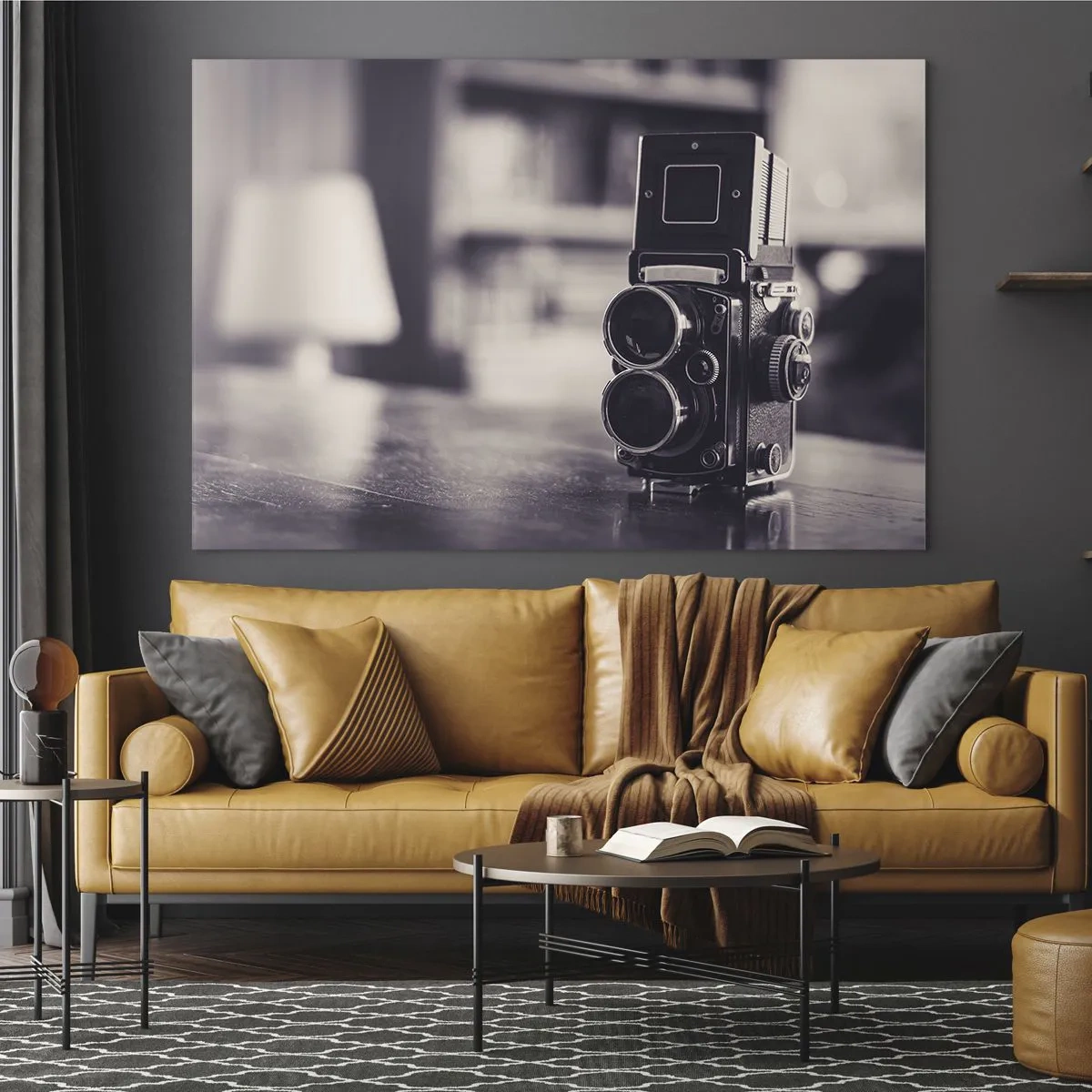 Glastavla - Bild på glas - Svartvitt fotografi av en antik kamera - 70x50cm - Ett gammalt fotografis magi - Modern väggdekoration för vardagsrum och sovrum ARTTOR