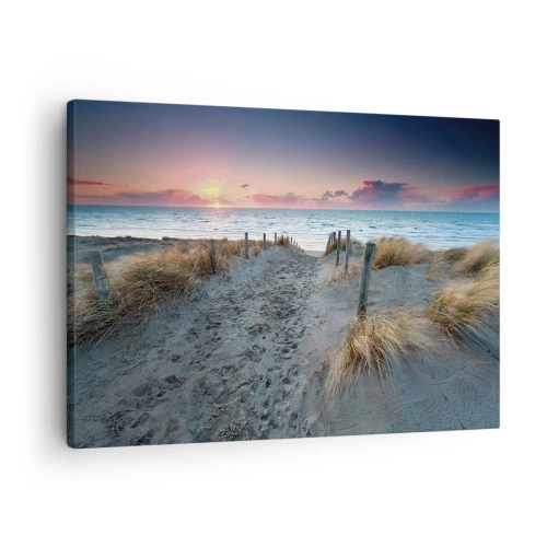 Canvastavla - Bild på duk - Stigen som leder till stranden vid solnedgången - 70x50cm - Utspilld skenregnbåge... - Modern väggdekoration för vardagsrum och sovrum ARTTOR