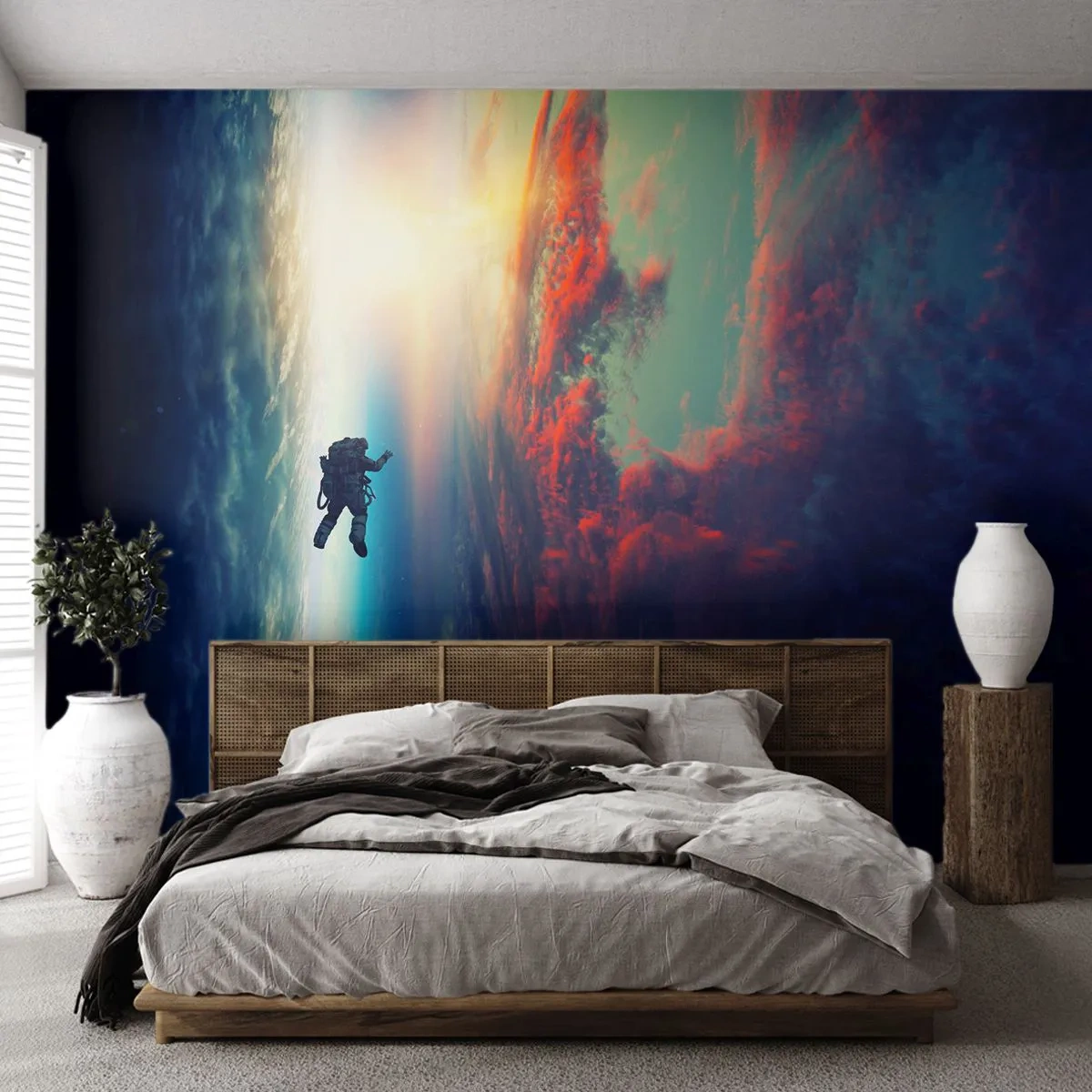 Fototapet Premium Sand - Stå emot universumet - Abstraktion, Astronaut, Kosmos - 100x70 cm