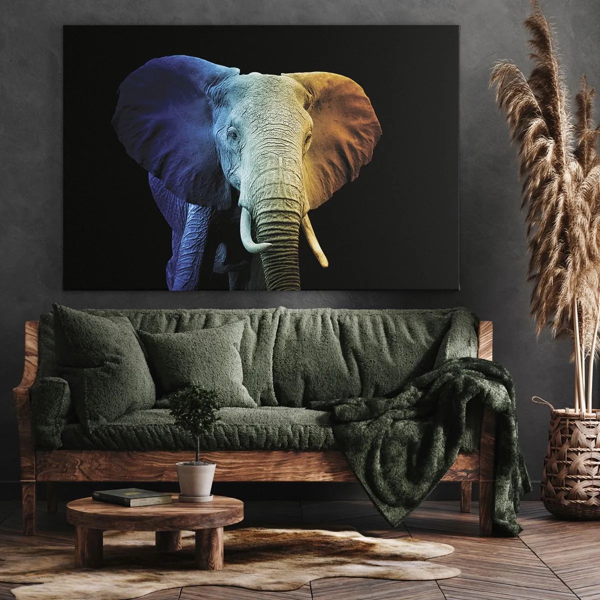 Canvastavla - Bild på duk - Elefantporträtt i regnbågens färger - 70x50cm - Excentriker, ej kuf - Modern väggdekoration för vardagsrum och sovrum ARTTOR