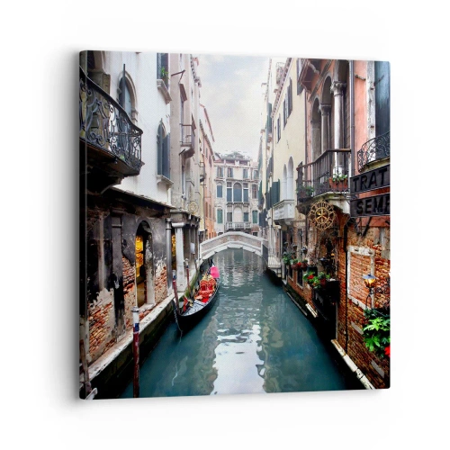 Canvastavla - Bild på duk - Venedig-landskap med gondol och bro - 30x30 cm