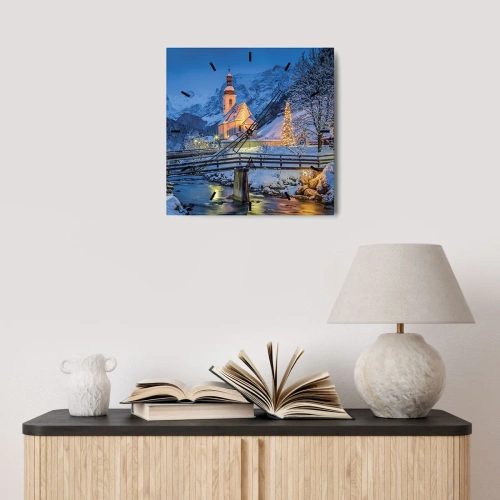 Väggklocka - Klocka på glas - Julens anda - 40x40 cm