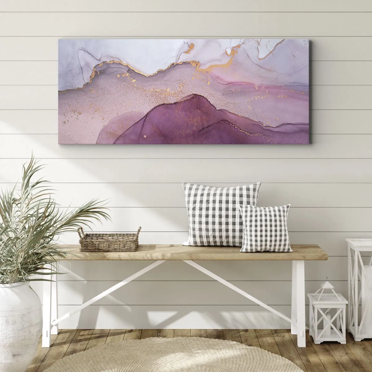 Canvastavla - Bild på duk - Lila och violett vågor - 90x30 cm