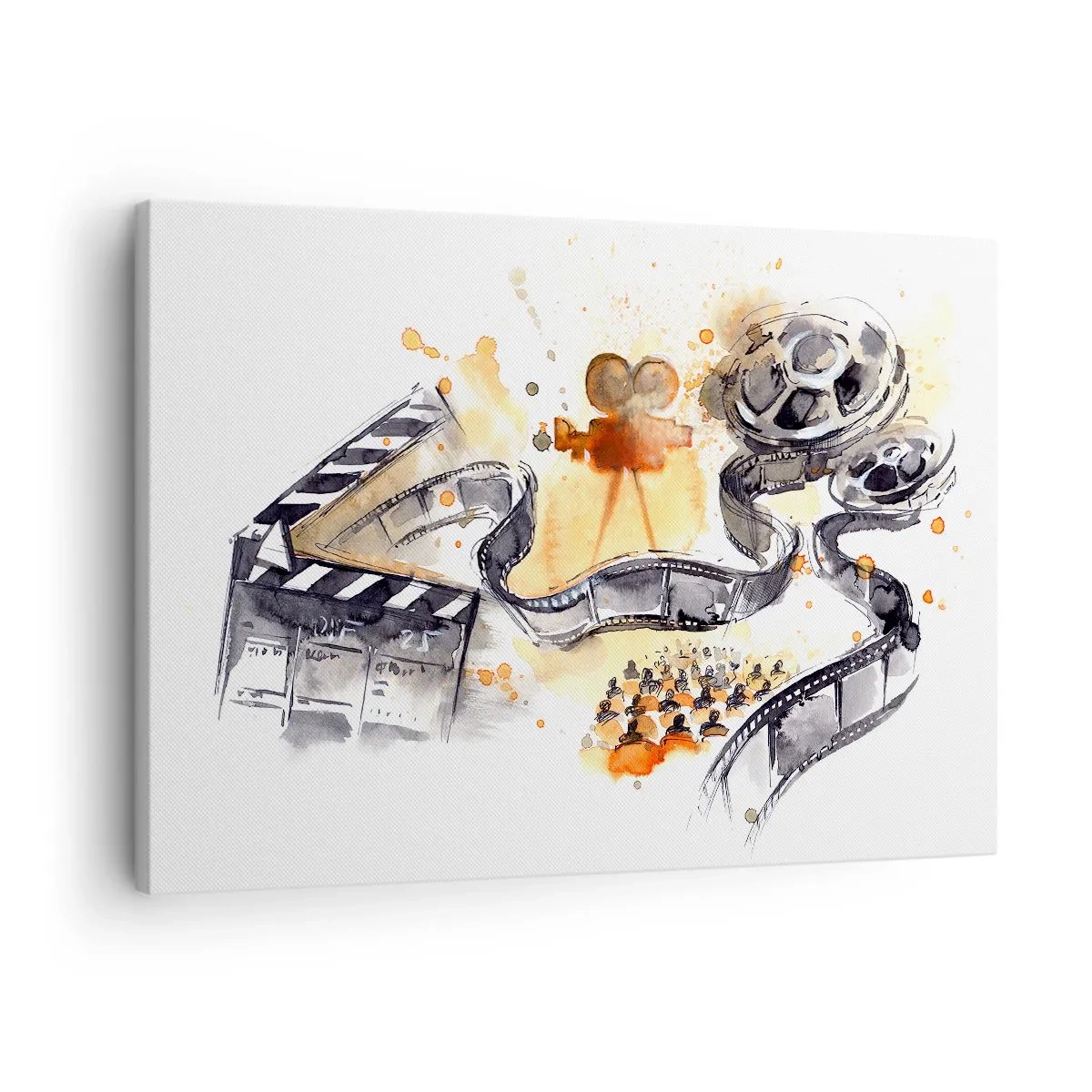 Canvastavla - Bild på duk - Filmens symbolik med en filmremsa i en konstnärlig akvarell - 70x50cm - I drömmarnas land - Modern väggdekoration för vardagsrum och sovrum ARTTOR