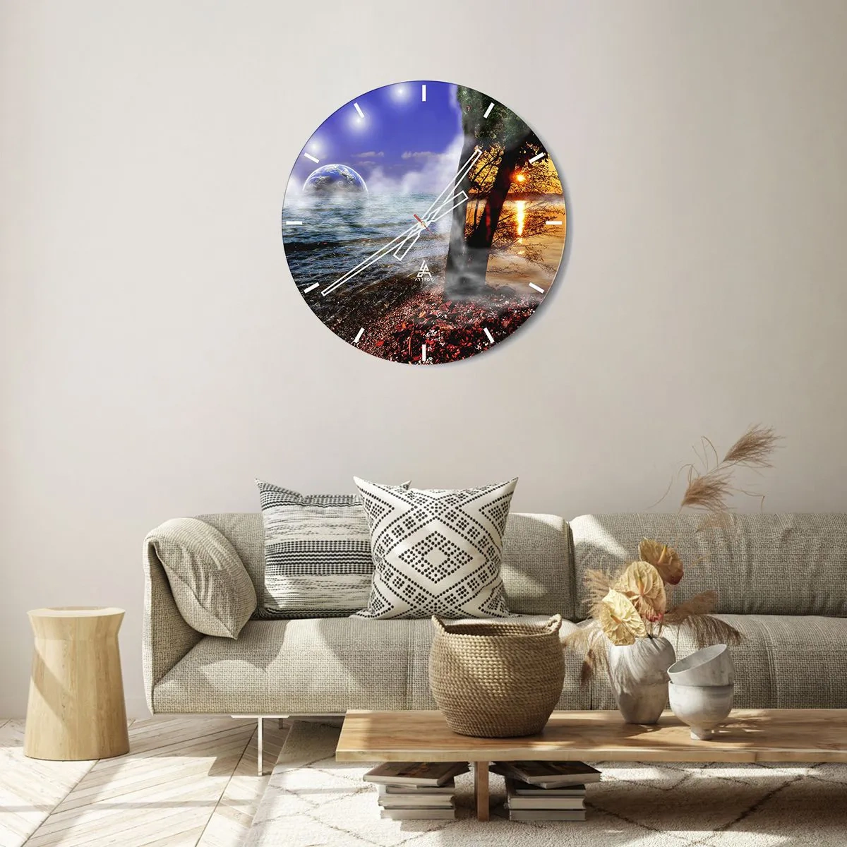 Väggklocka - Klocka på glas - Surrealistiskt landskap - naturens enighet - 40x40 cm