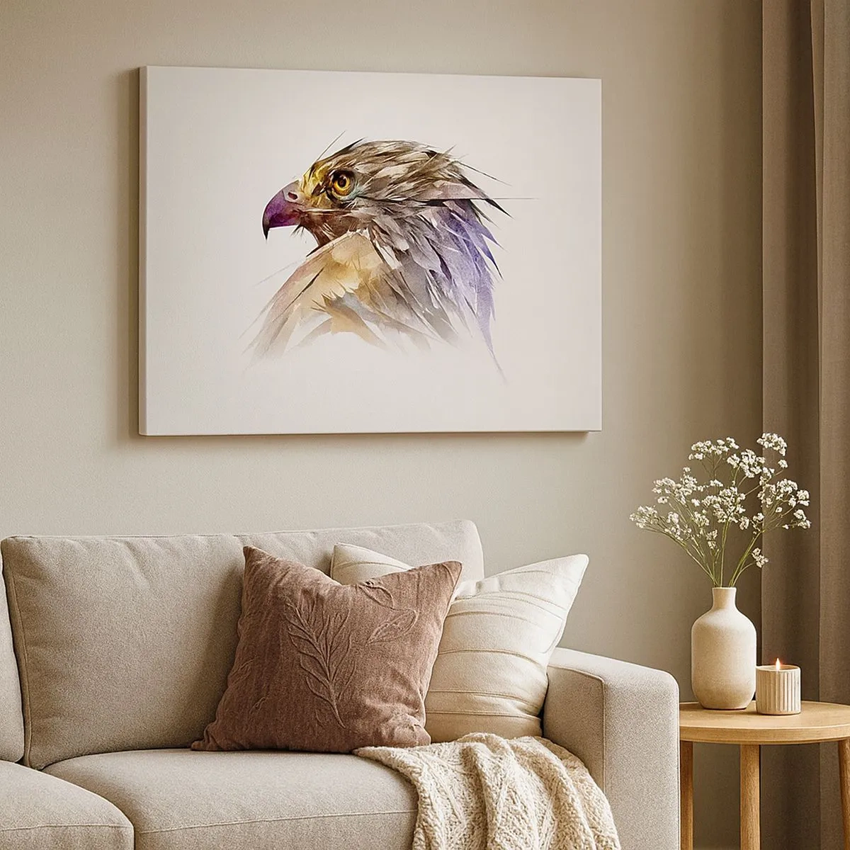 Canvastavla - Bild på duk - Konstnärligt porträtt av en örn i pastellfärger - 70x50cm - En kämpes porträtt - Modern väggdekoration för vardagsrum och sovrum ARTTOR