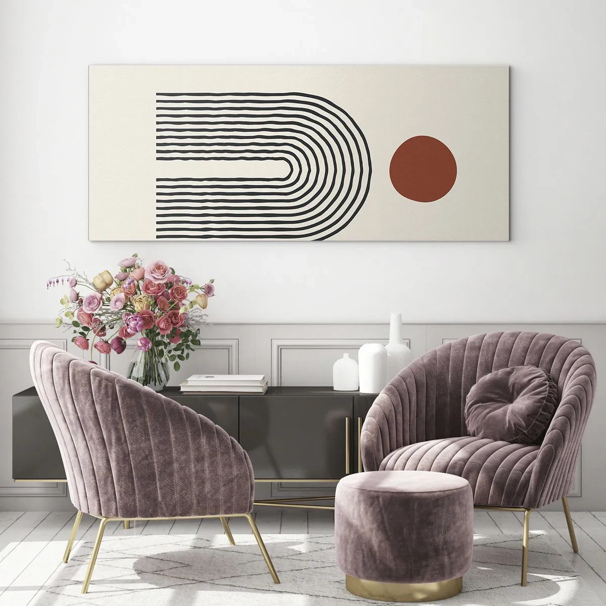 Glastavla - Bild på glas - Formernas och färgernas magnetism - 90x30 cm