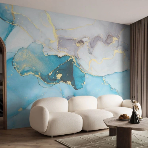 Fototapet Premium Canvas - Studie över mötet mellan grå och turkos - Abstraktion, Bit, Modernt mönster - 200x140 cm