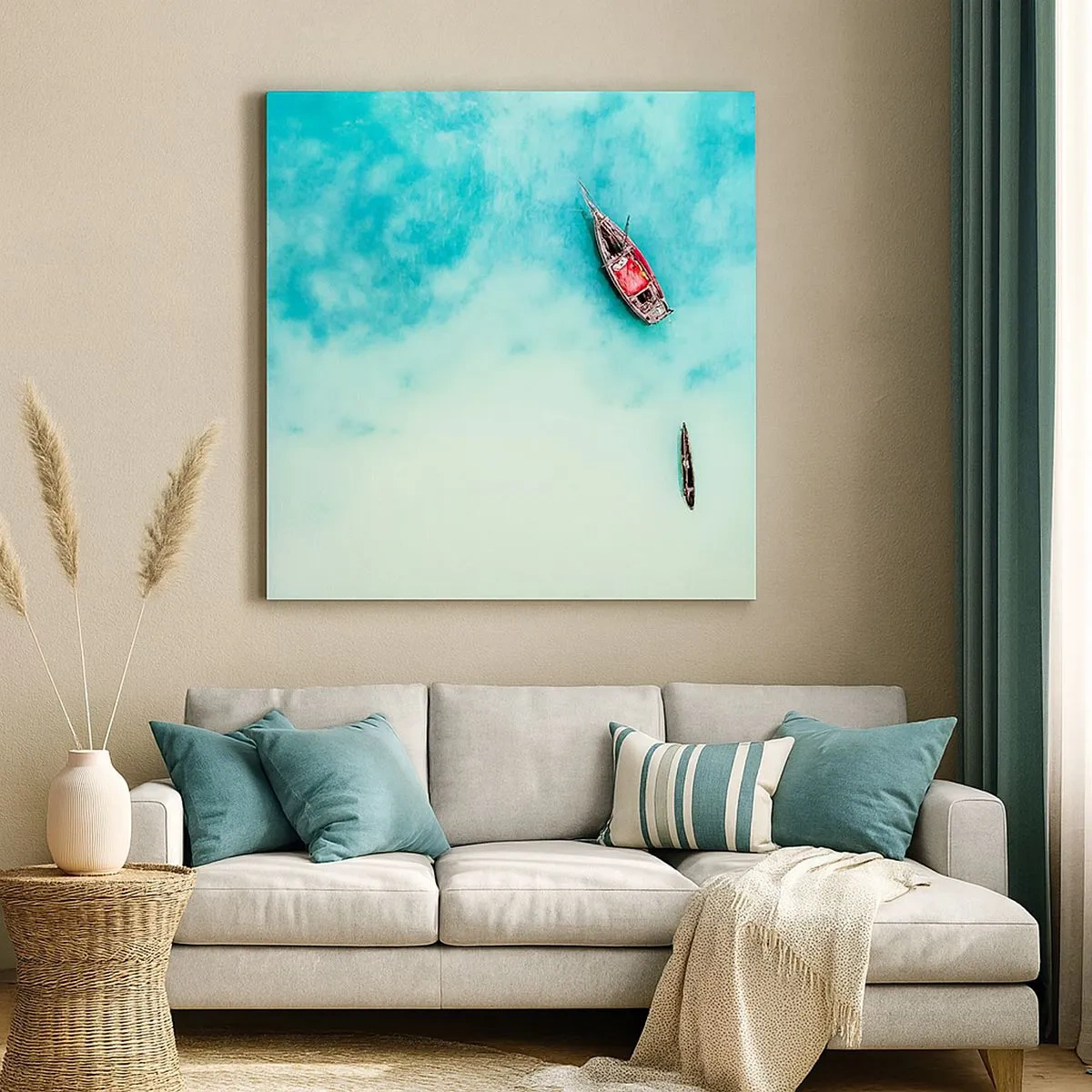 Canvastavla - Bild på duk - Högvatten på stranden i Zanzibar… - 30x30 cm