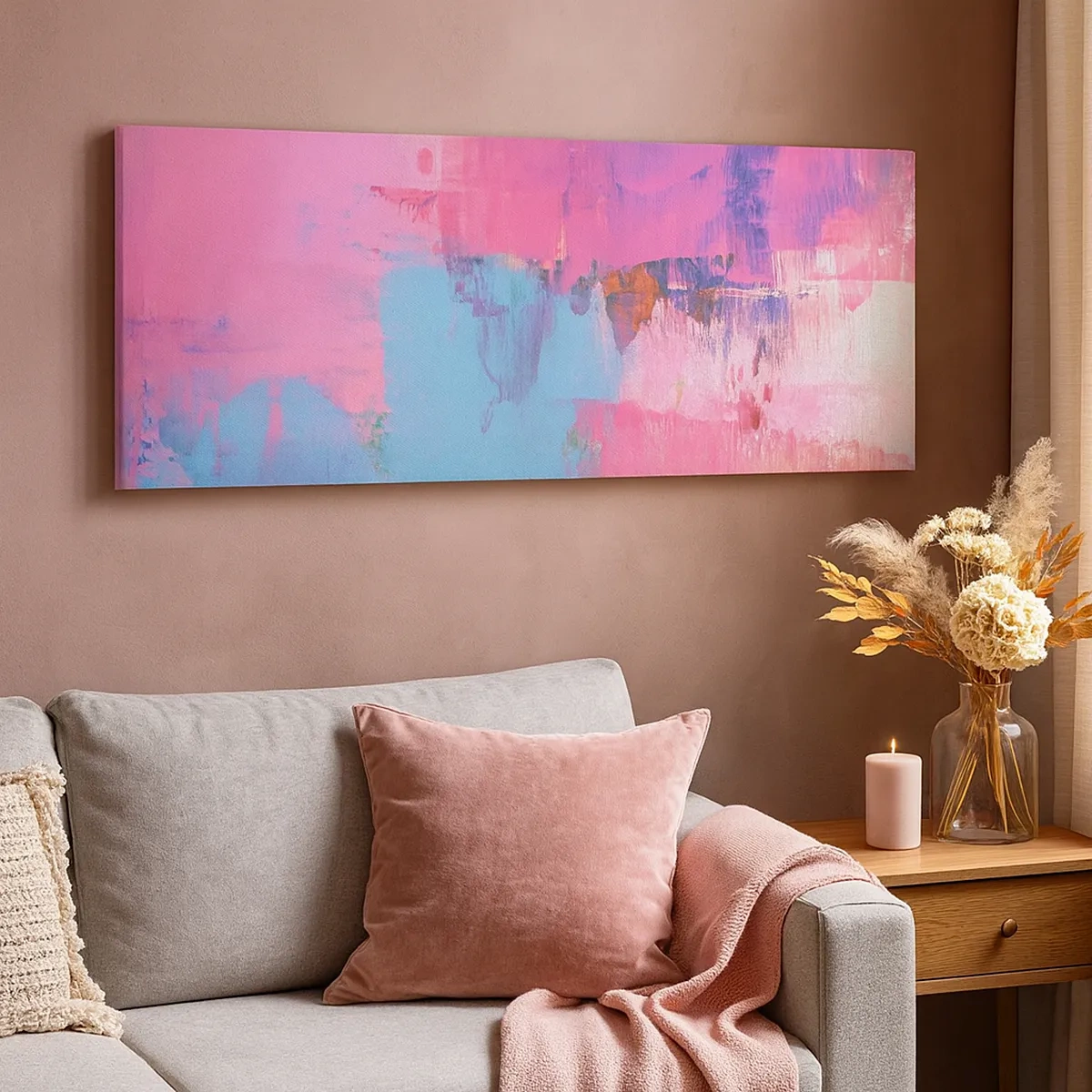 Canvastavla - Bild på duk - Rosa, blått och en gnutta ljus - 30x30 cm