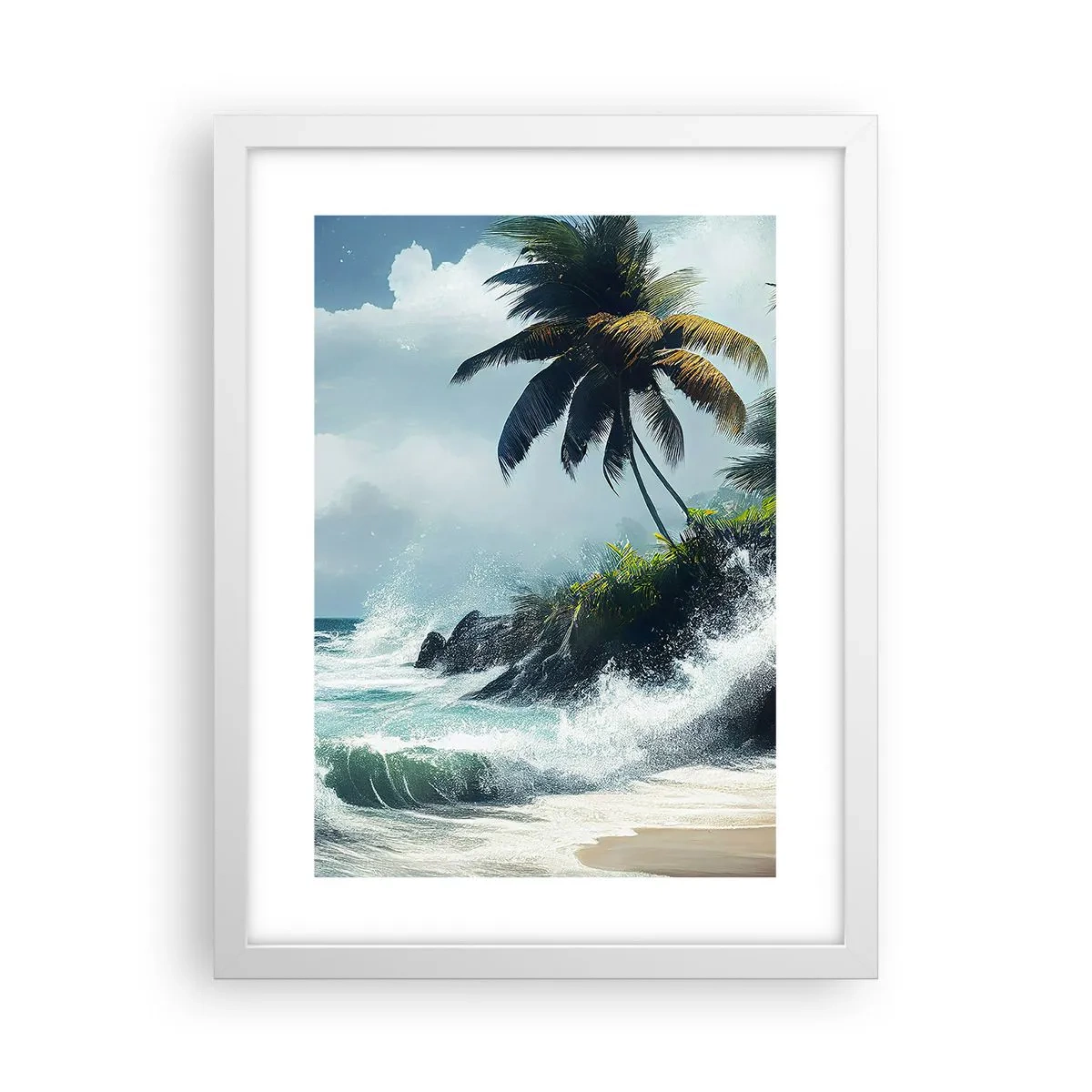 Affisch i vit ram - På en tropisk strand - 30x40 cm