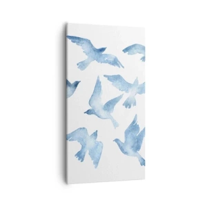 Canvastavla - Bild på duk - Blåa fåglar - 55x100 cm