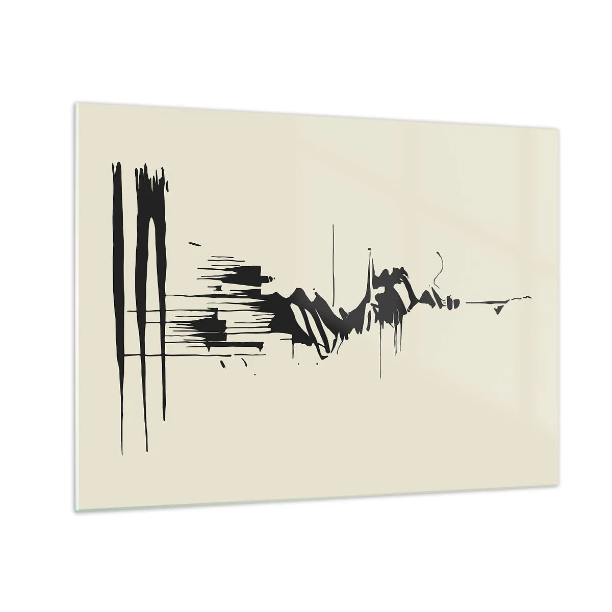 Glastavla - Bild på glas - Svarta dynamiska linjer och fläckar på en ljus bakgrund i abstrakt stil. - 70x50cm - Skyndsam abstraktion - Modern väggdekoration för vardagsrum och sovrum ARTTOR