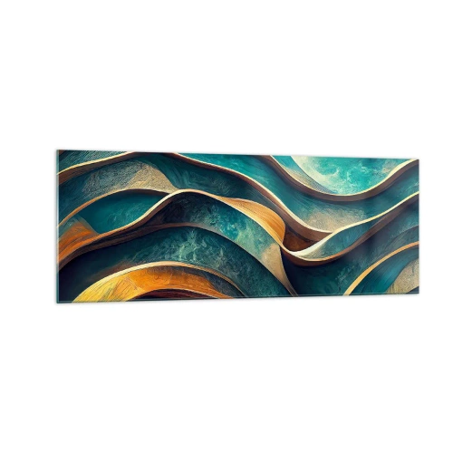 Glastavla - Bild på glas - Meandrar av blått - 140x50 cm