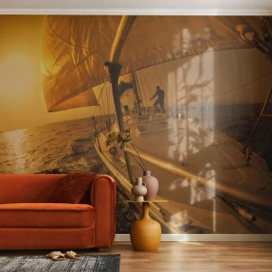 Självhäftande Fototapet Deluxe Sticker - Gyllene kväll efter en färgrik dag - Maritime studier, Segelbåt, Resor - 500x350 cm