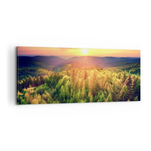 Canvastavla - Bild på duk - Trädtoppar och bergstoppar - 100x40 cm