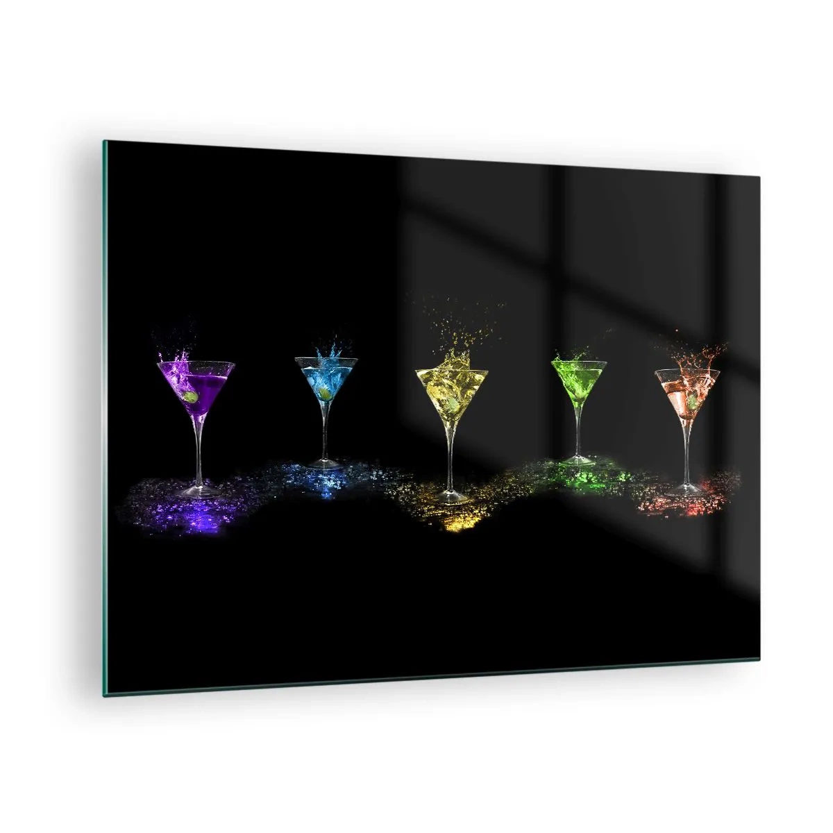 Glastavla - Bild på glas - Färgglada drycker i glas på svart bakgrund - 70x50cm - Glädjens färger i kristallglaset - Modern väggdekoration för vardagsrum och sovrum ARTTOR