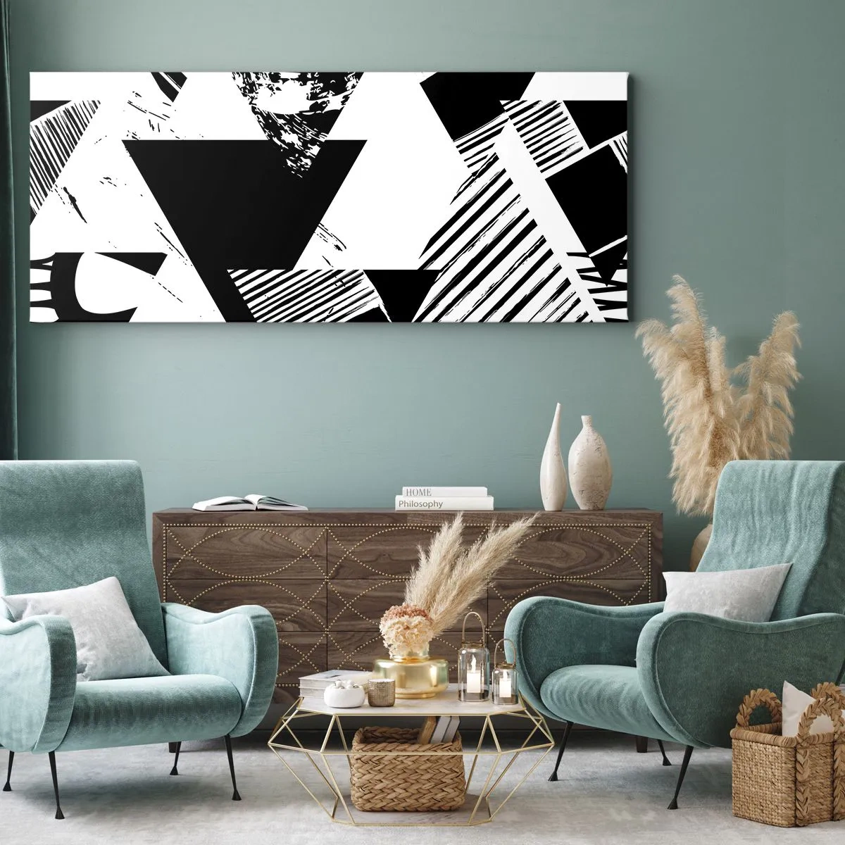 Canvastavla - Bild på duk - Det regnar trianglar - 120x50 cm