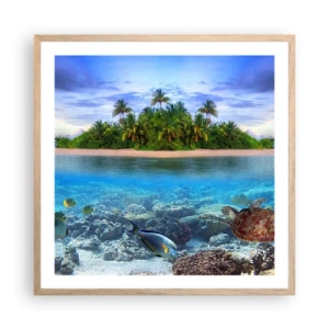 Affisch i ram av ljusek - Himmelska ön hälsar välkommen - 60x60 cm