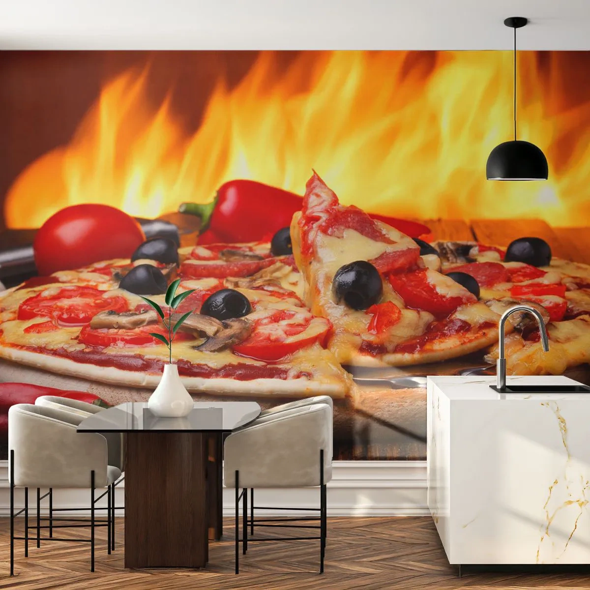 Fototapet Premium Sand - From Italy with love - Gastronomi, Pizza, Italien - 100x70 cm