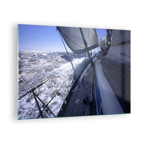 Glastavla - Bild på glas - En yacht som seglar på ett stormigt hav i soligt väder - 70x50cm - Jag vet hur det är att vara en fågel - Modern väggdekoration för vardagsrum och sovrum ARTTOR