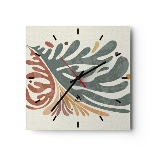 Väggklocka - Klocka på glas - Flerfärgat blad - 30x30 cm