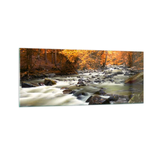 Glastavla - Bild på glas - Bäck i guldskogen - 100x40 cm