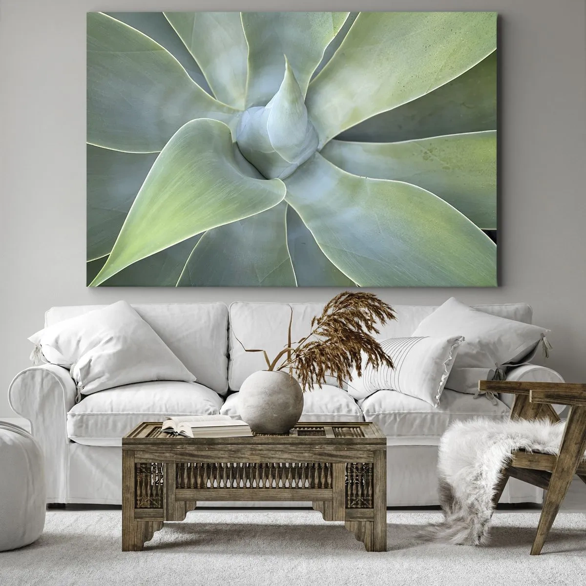 Canvastavla - Bild på duk - Subtila agaveblad i nyanser av grönt - 70x50cm - Det gröna föds - Modern väggdekoration för vardagsrum och sovrum ARTTOR