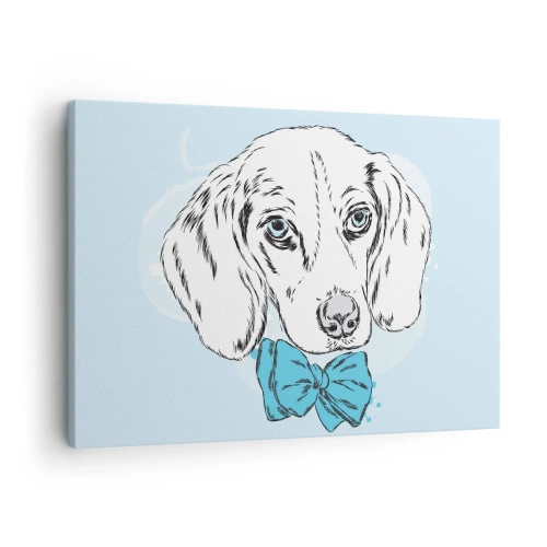Canvastavla - Bild på duk - Bedårande bild av en hund med fluga mot en pastellbakgrund - 70x50cm - Hundelegans - Modern väggdekoration för vardagsrum och sovrum ARTTOR