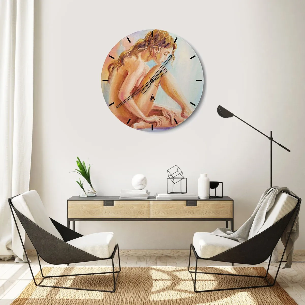 Väggklocka - Klocka på glas - Kärlekens akt - 40x40 cm