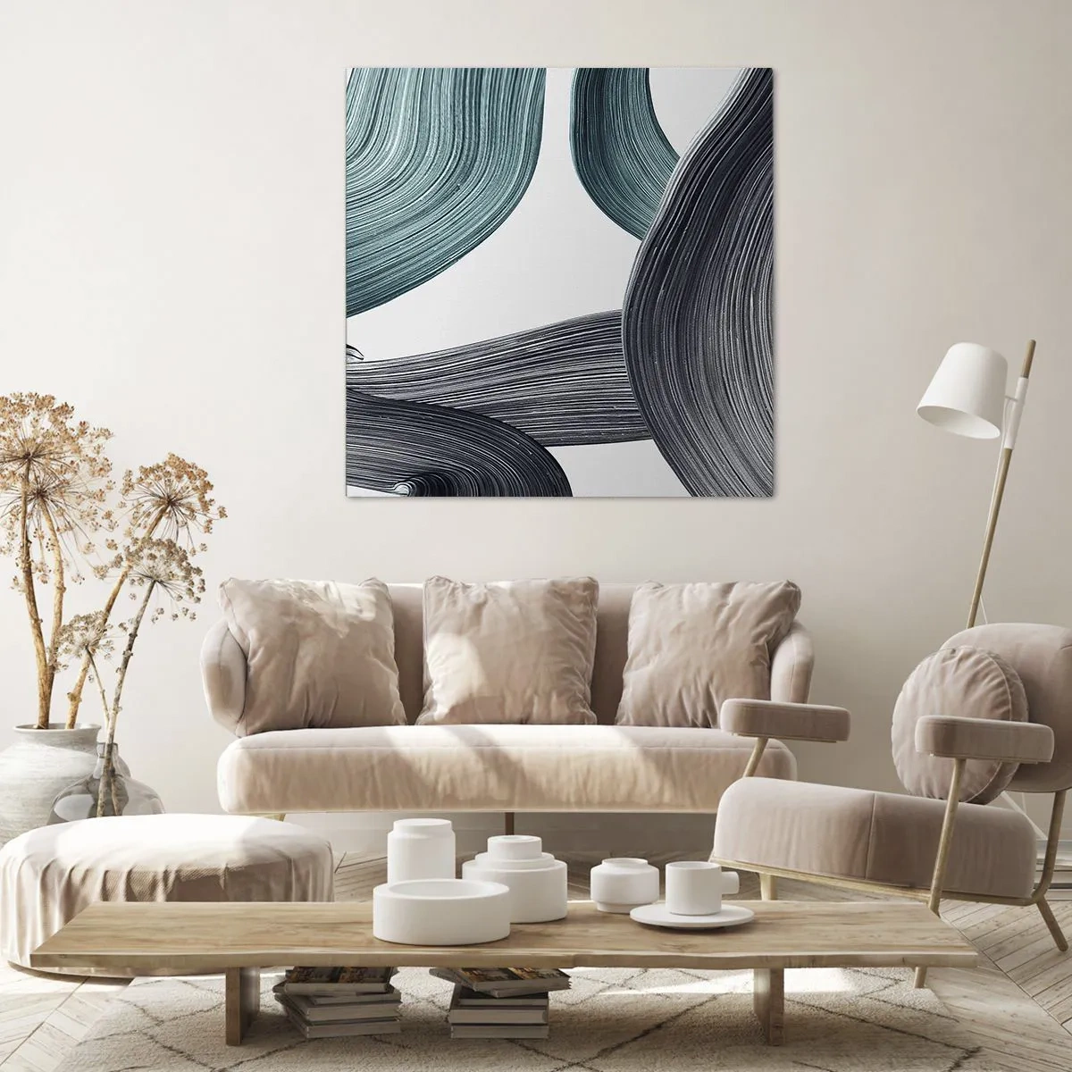 Canvastavla - Bild på duk - Smaragd och svarta spår - 50x50 cm