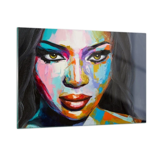 Glastavla - Bild på glas - Kan inte ta ögonen från henne - 120x80 cm