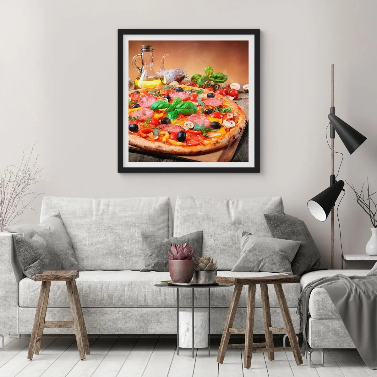 Affisch i svart ram - Med riktig italiensk smak - 30x30 cm