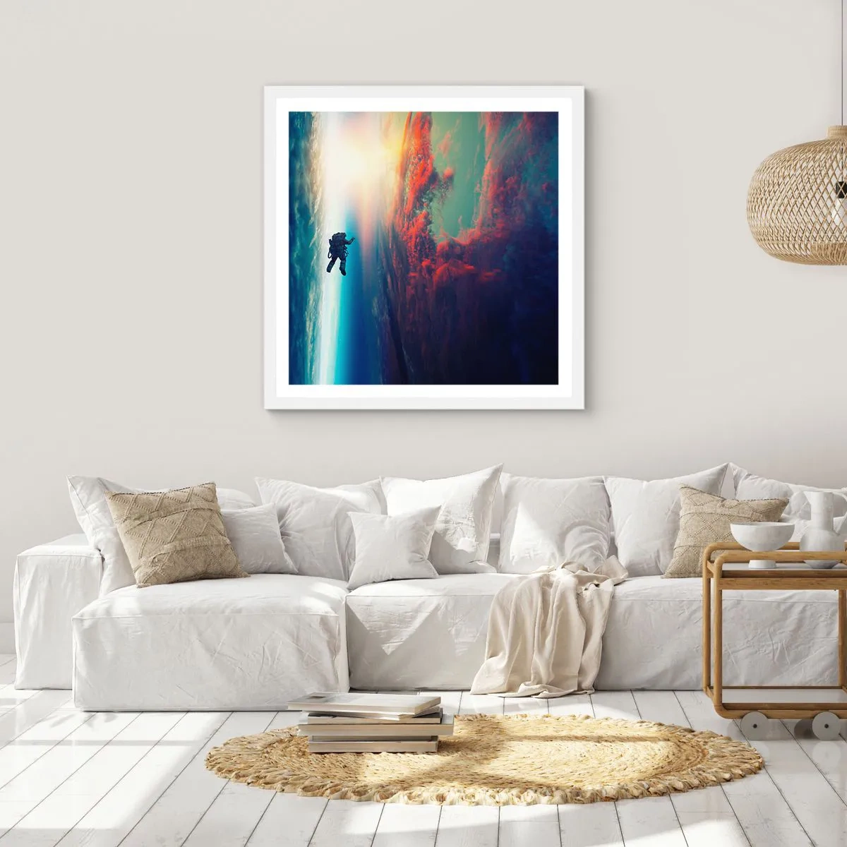 Affisch i vit ram - Stå emot universumet - 50x50 cm