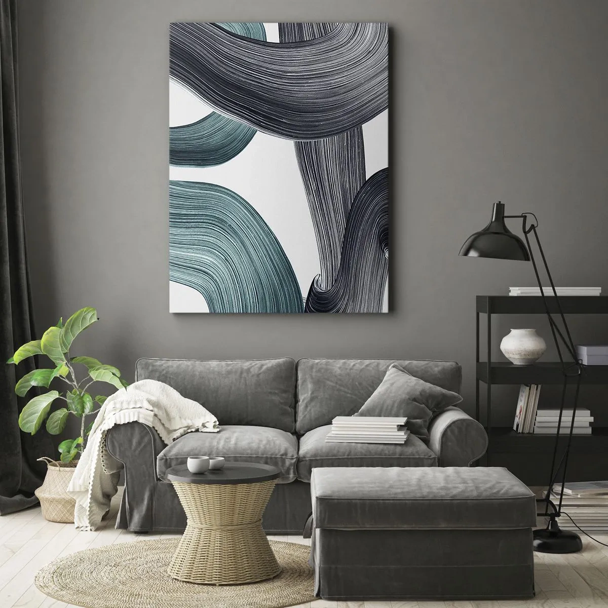 Canvastavla - Bild på duk - Smaragd och svarta spår - 65x120 cm