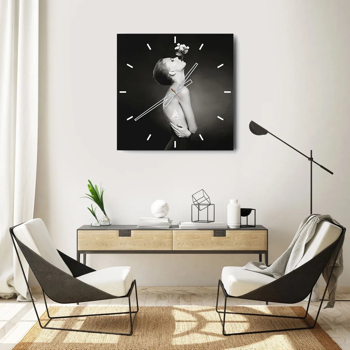 Väggklocka - Klocka på glas - Excentrisk elegans - 30x30 cm