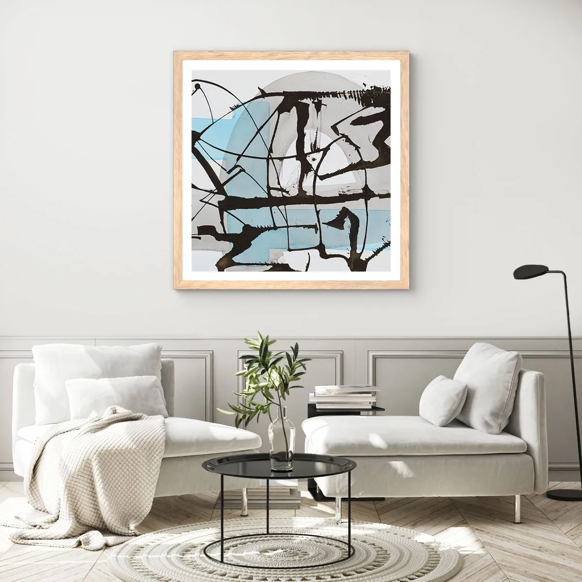 Affisch i ram av ljusek - Blått trots allt - 50x50 cm