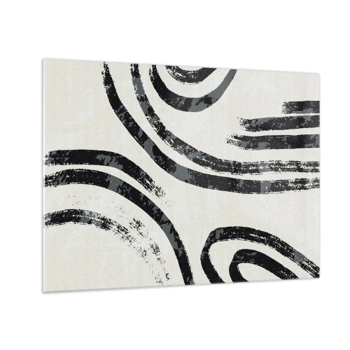 Glastavla - Bild på glas - Svarta halvcirkelformade linjer i en minimalistisk abstraktion mot en ljus bakgrund - 70x50cm - Halvstoppad - Modern väggdekoration för vardagsrum och sovrum ARTTOR