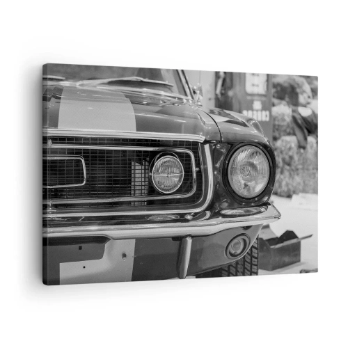 Canvastavla - Bild på duk - Svartvit motorhuv för klassisk bil - 70x50cm - Kör hårt - Modern väggdekoration för vardagsrum och sovrum ARTTOR