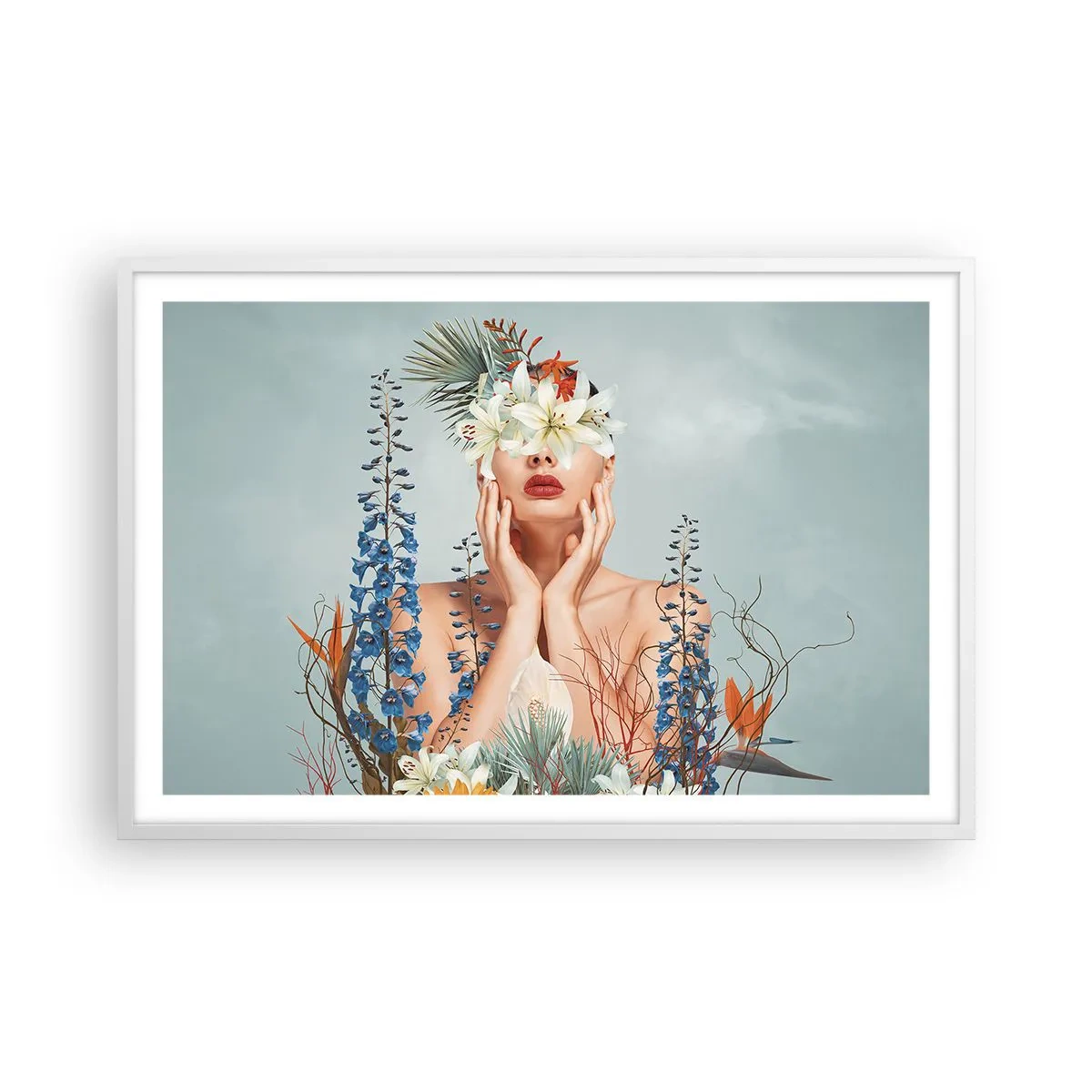 Affisch i vit ram - Kvinna - blomma - 91x61 cm