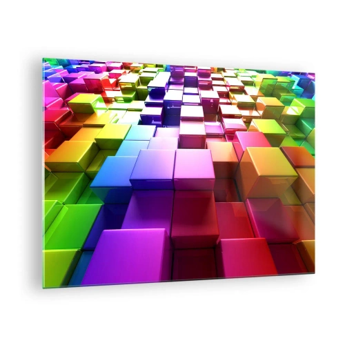 Glastavla - Bild på glas - Färgglada kuber som bildar ett tredimensionellt abstrakt mönster - 70x50cm - Opkonst-variationer - Modern väggdekoration för vardagsrum och sovrum ARTTOR