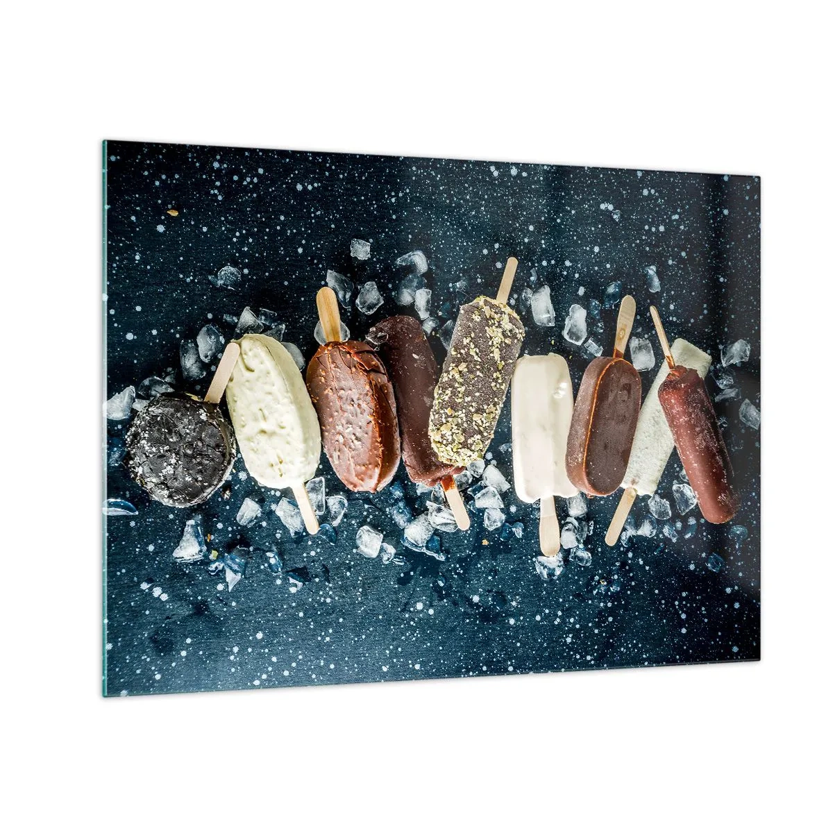 Glastavla - Bild på glas - Glassglass i olika smaker arrangerade på isbitar - 70x50cm - Smak av varm sommar - Modern väggdekoration för vardagsrum och sovrum ARTTOR