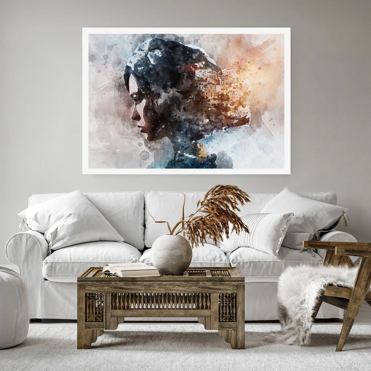Affisch - Berättelse om en tjej med en stad i bakgrunden - 70x50 cm