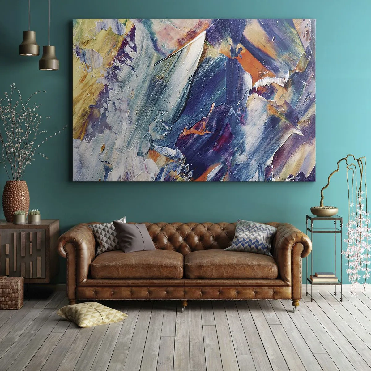 Canvastavla - Bild på duk - Färgglad abstraktion med akrylfärgstruktur - 70x50cm - Färgkaos - Modern väggdekoration för vardagsrum och sovrum ARTTOR