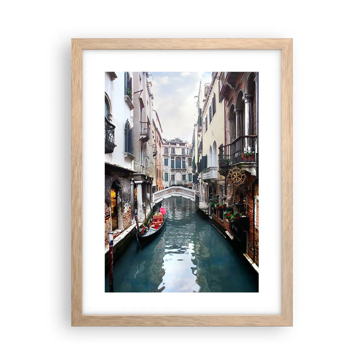 Affisch i ram av ljusek - Venedig-landskap med gondol och bro - 30x40 cm